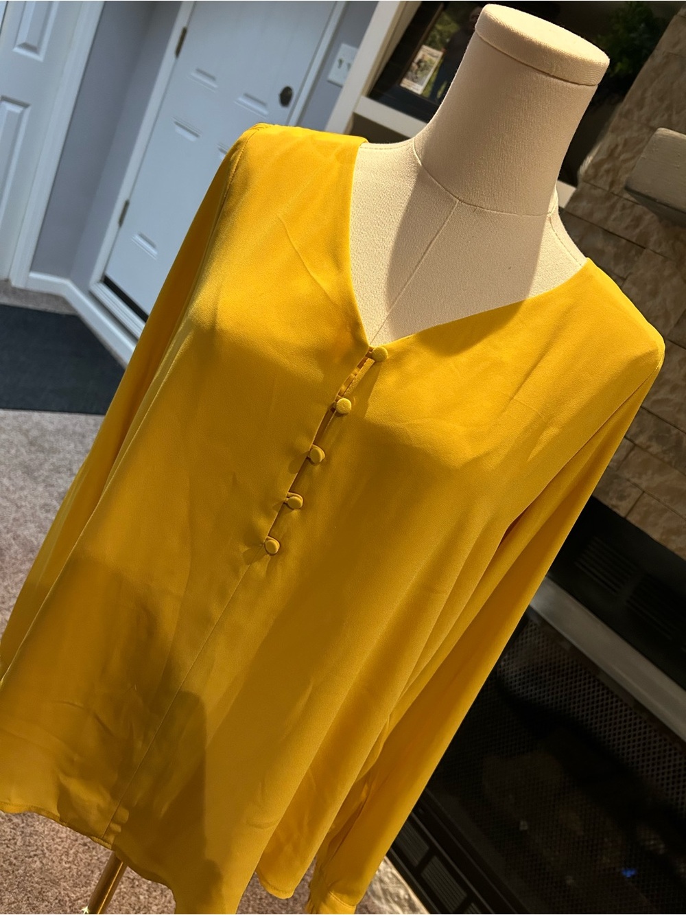 Loft Yellow Button-Front V-Neck Blouse